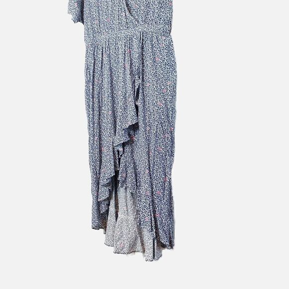 J. Crew Mercantile Women Size Medium Blue Floral Ruffle Faux Wrap Dress High-Low - Picture 5 of 10